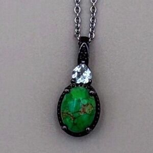 STS 925 Sterling Silver Green Copper Turquoise Necklace - 21" - Magnetic Clasp